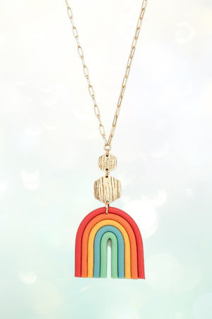 ELONGATED CLAY RAINBOW PENDANT NECKLACE SET