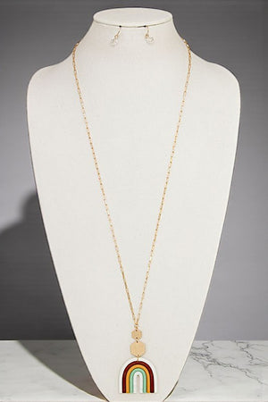 ELONGATED CLAY RAINBOW PENDANT NECKLACE SET