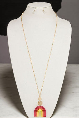 ELONGATED CLAY RAINBOW PENDANT NECKLACE SET