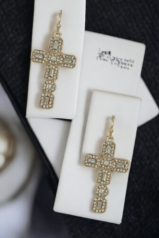 Cross Gem Dangle Earring