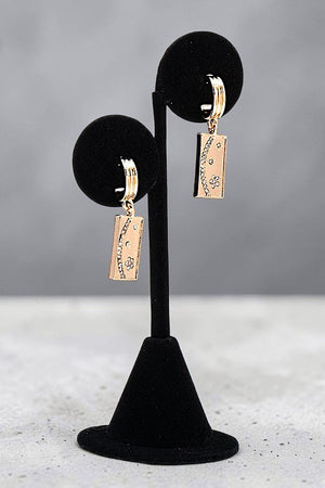 RHINESTONE STAR ACCENT BAR DANGLE SMALL SEMI HOOP EARRING