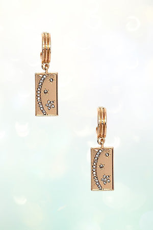 RHINESTONE STAR ACCENT BAR DANGLE SMALL SEMI HOOP EARRING