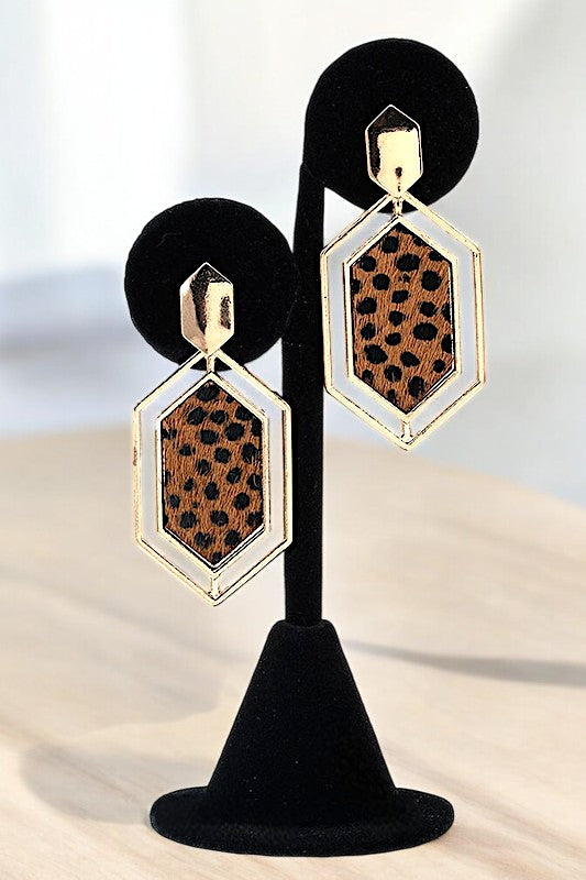 ANIMAL PRINT FRAMED DANGLE EARRING