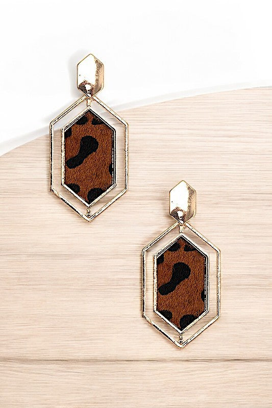 ANIMAL PRINT FRAMED DANGLE EARRING