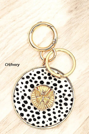 BUTTERFLY ACCENT ROUND ANIMAL PRINT KEYCHAIN