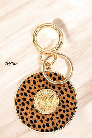 BUTTERFLY ACCENT ROUND ANIMAL PRINT KEYCHAIN