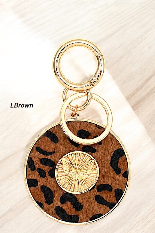 BUTTERFLY ACCENT ROUND ANIMAL PRINT KEYCHAIN