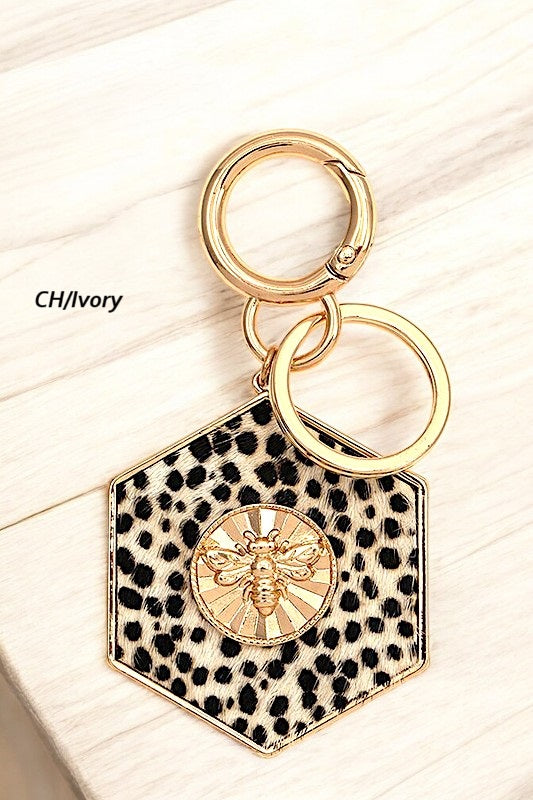 BEE ACCENT HEXAGON ANIMAL PRINT KEYCHAIN