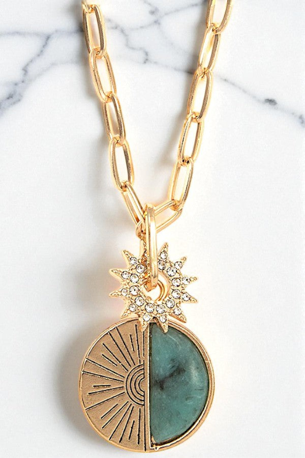 HALF GEM ROUND PENDANT NECKLACE