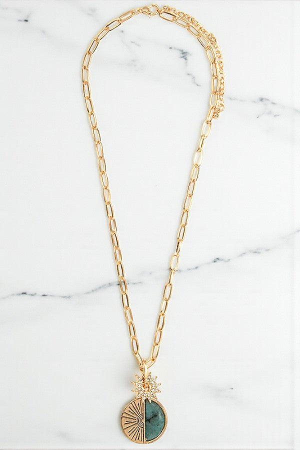 HALF GEM ROUND PENDANT NECKLACE