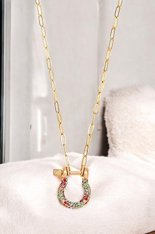 RHINESTONE PAVE HORSESHOE PENDANT NECKLACE