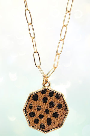 ANIMAL PRINT OCTAGON PENDANT CHAIN NECKLACE