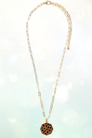 ANIMAL PRINT OCTAGON PENDANT CHAIN NECKLACE