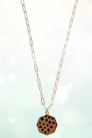 ANIMAL PRINT OCTAGON PENDANT CHAIN NECKLACE