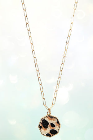 ANIMAL PRINT OCTAGON PENDANT CHAIN NECKLACE