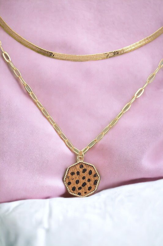 Octagon Animal Print Pendant Layered Necklace