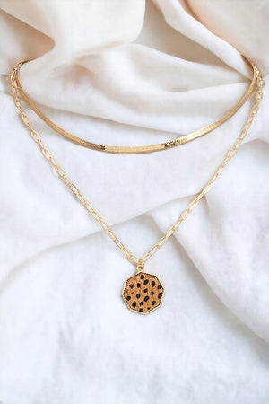 Octagon Animal Print Pendant Layered Necklace