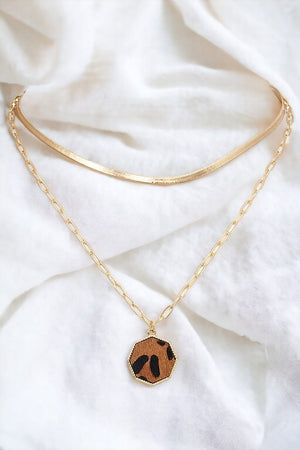 Octagon Animal Print Pendant Layered Necklace