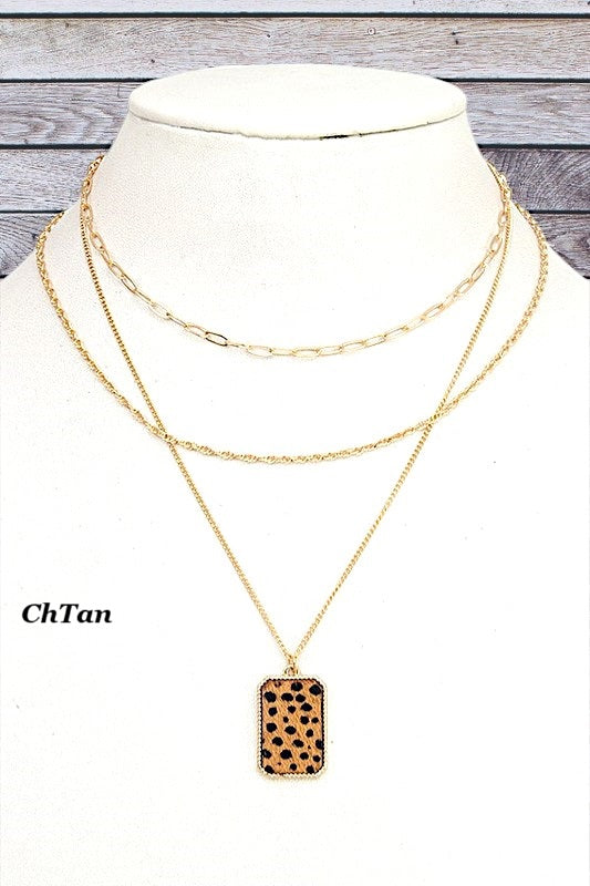 Layered Animal Print Pendant Necklace