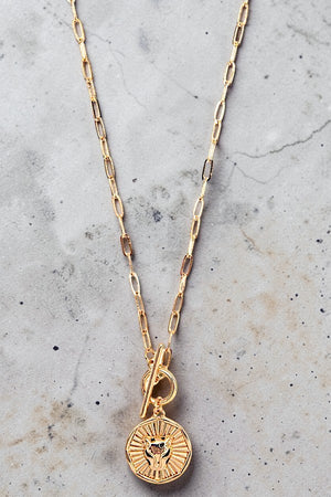 CHEETAH ETCHED ROUND COIN PENDANT NECKLACE