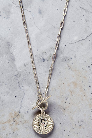 CHEETAH ETCHED ROUND COIN PENDANT NECKLACE