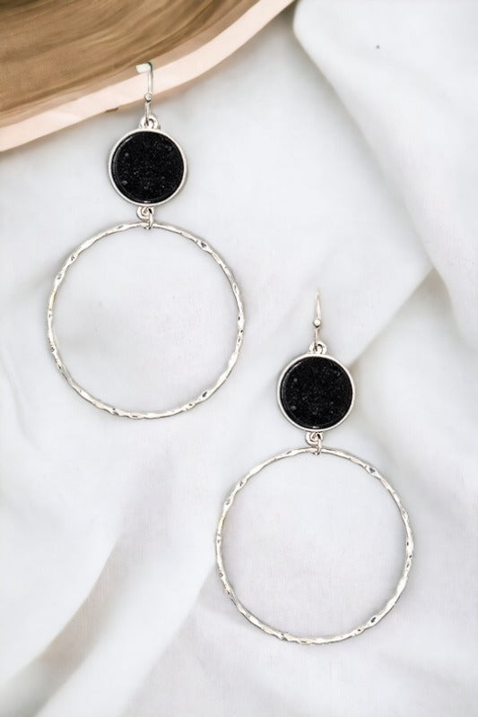 Hammered Stone Hoop Drop Earring