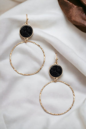 Hammered Stone Hoop Drop Earring