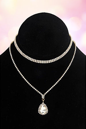 TEARDROP RHINESTONE GEM PENDANT CHOKER NECKLACE