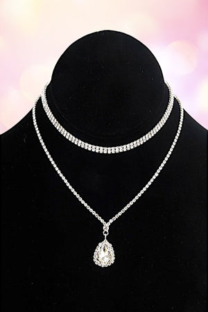 TEARDROP RHINESTONE GEM PENDANT CHOKER NECKLACE