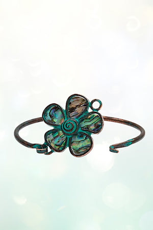 FLORAL ABALONE STONE BANGLE BRACELET