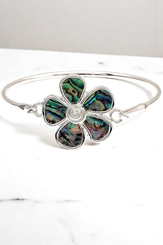 FLORAL ABALONE STONE BANGLE BRACELET