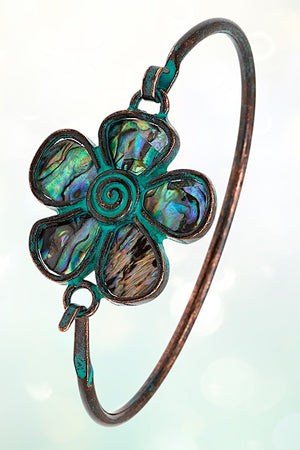 FLORAL ABALONE STONE BANGLE BRACELET
