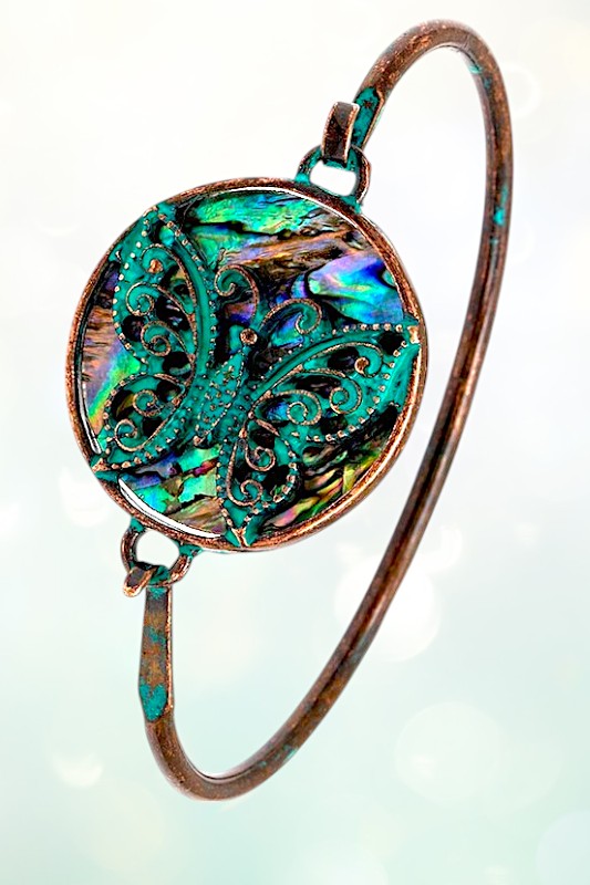 BUTTERFLY ABALONE ACCENT BANGLE BRACELET