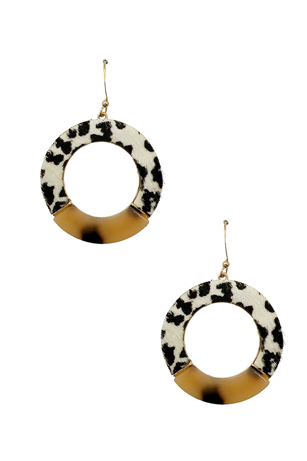 Half Tortoise Anmal Print Round Drop Earring