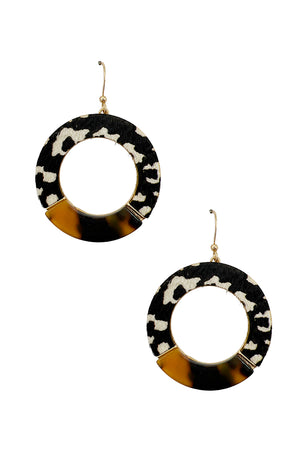 Half Tortoise Anmal Print Round Drop Earring