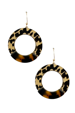 Half Tortoise Anmal Print Round Drop Earring