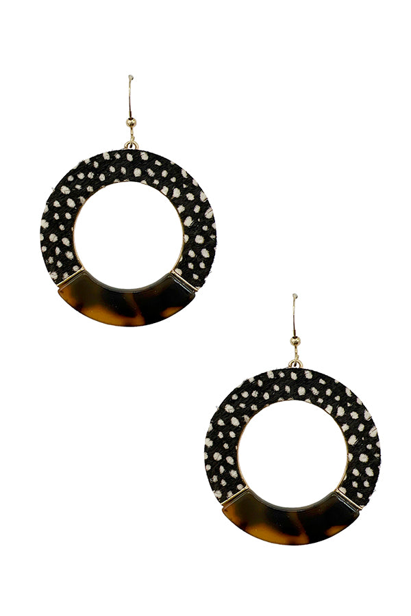 Half Tortoise Anmal Print Round Drop Earring