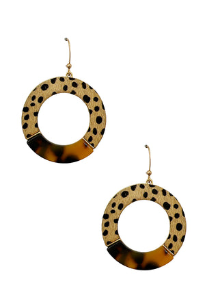 Half Tortoise Anmal Print Round Drop Earring