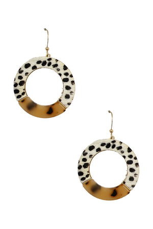 Half Tortoise Anmal Print Round Drop Earring