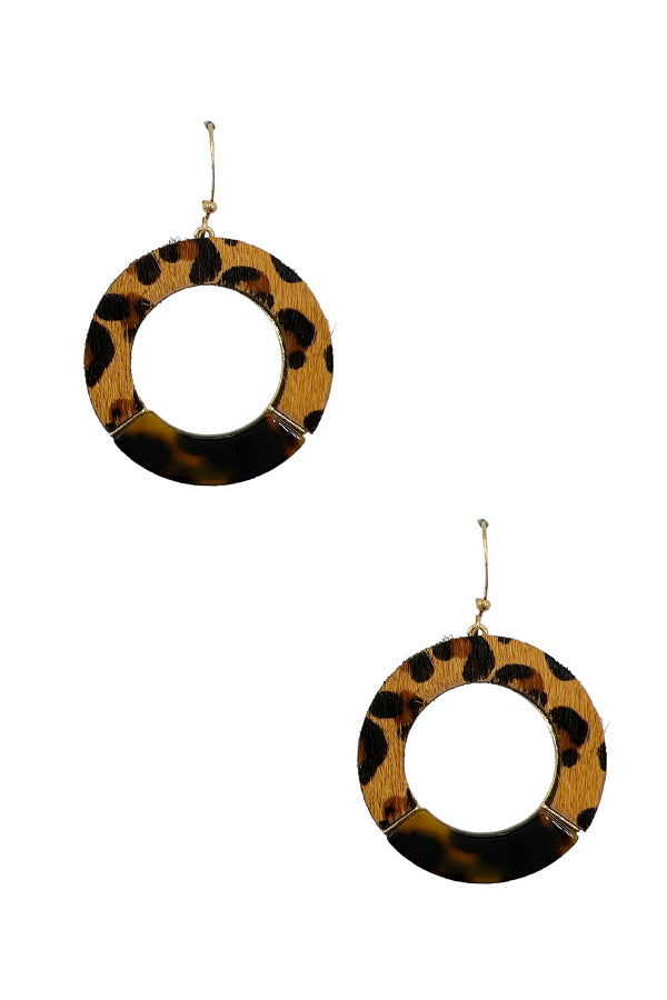 Half Tortoise Anmal Print Round Drop Earring