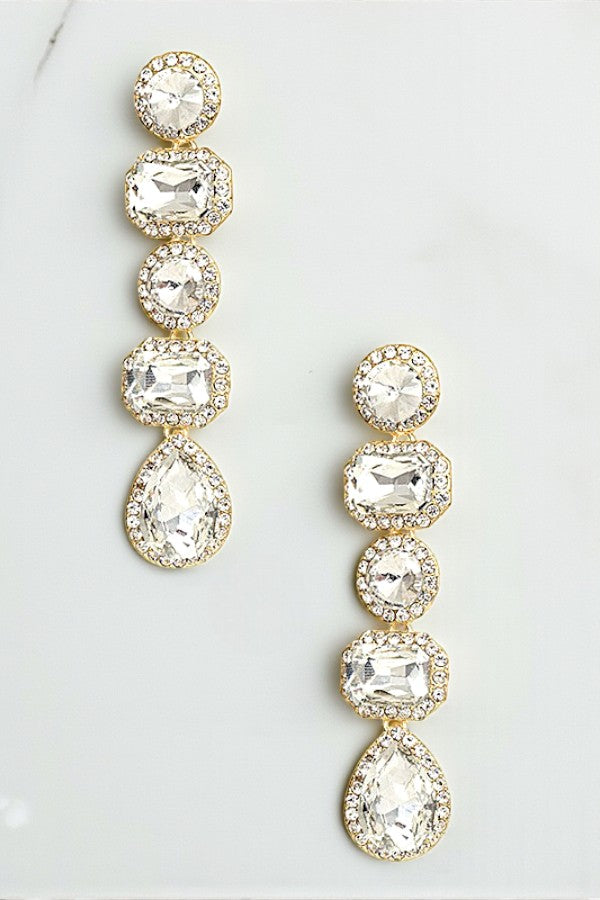 FACETED CRYSTAL GEM LINK DROP EARRING