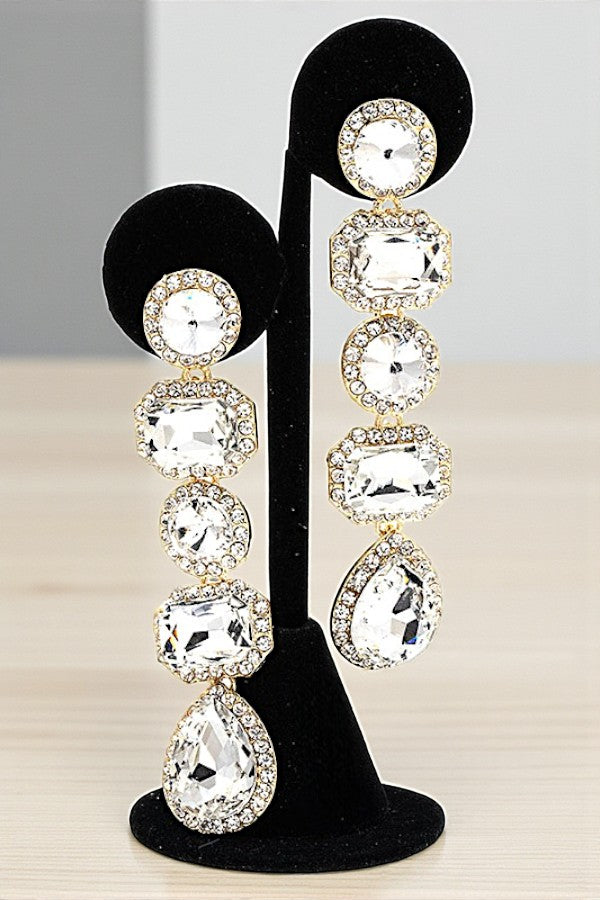 FACETED CRYSTAL GEM LINK DROP EARRING