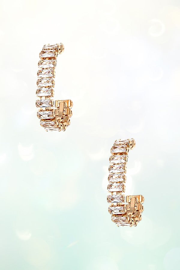 CZ STONE PAVE CURVED SEMI HOOP EARRING