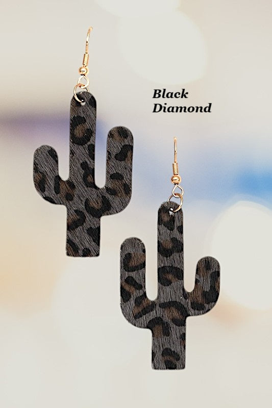 ANIMAL PRINT CACTUS DANGLE EARRING