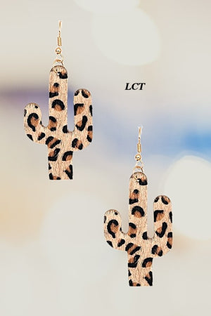 ANIMAL PRINT CACTUS DANGLE EARRING