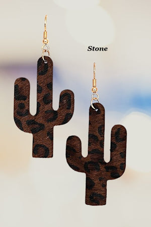 ANIMAL PRINT CACTUS DANGLE EARRING