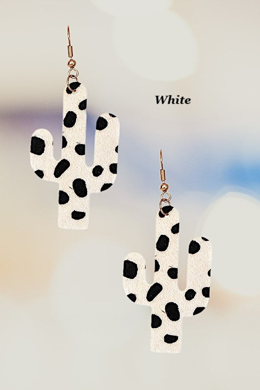 ANIMAL PRINT CACTUS DANGLE EARRING