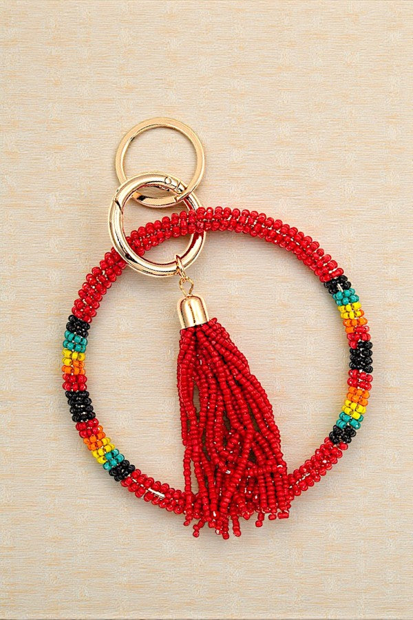 MULTI COLOR SEED BEAD TASSEL KEYCHAIN