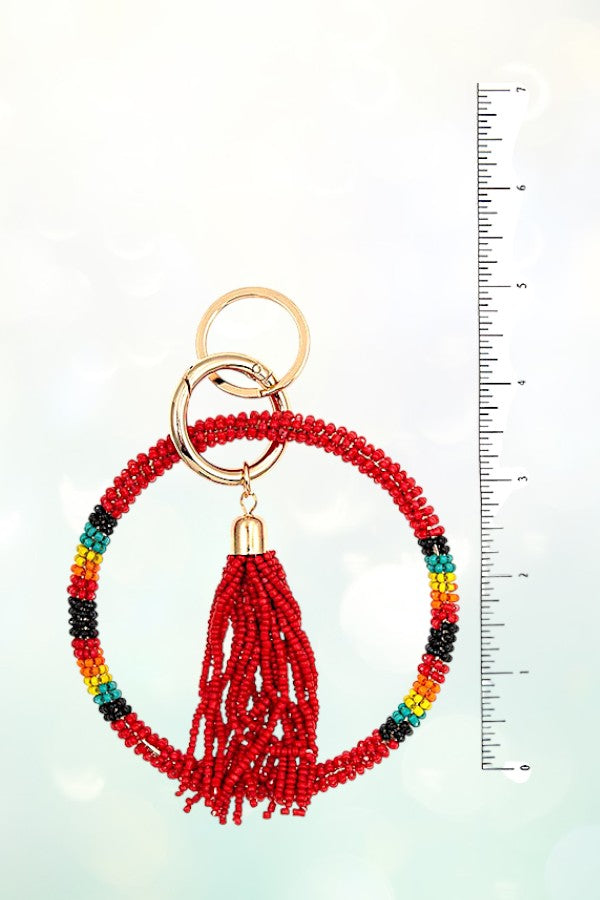 MULTI COLOR SEED BEAD TASSEL KEYCHAIN
