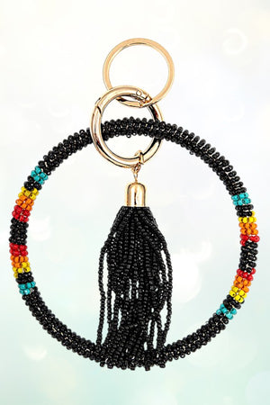 MULTI COLOR SEED BEAD TASSEL KEYCHAIN
